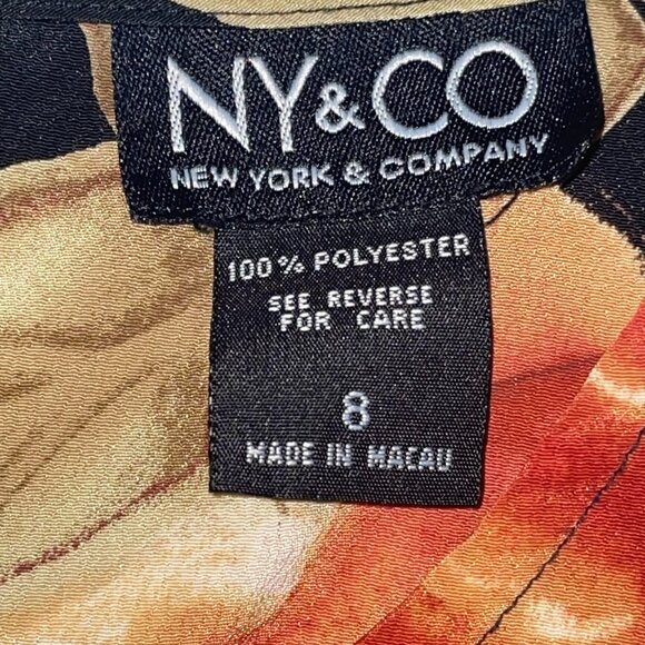 NY & CO New York and Company Black Orange Green Floral Sheath Dress Size 8 - Picture 3 of 6